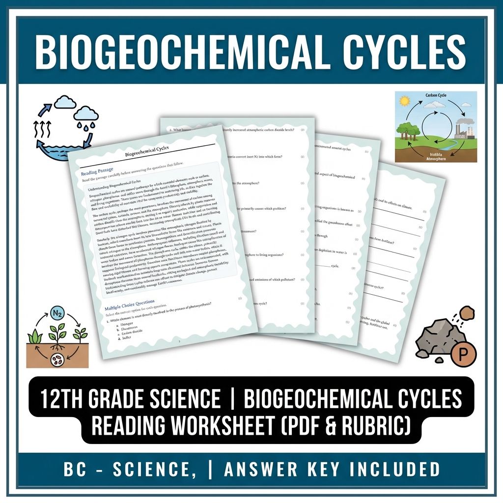 12th Grade Science | Biogeochemical Cycles Reading Worksheet (PDF & Rubric)