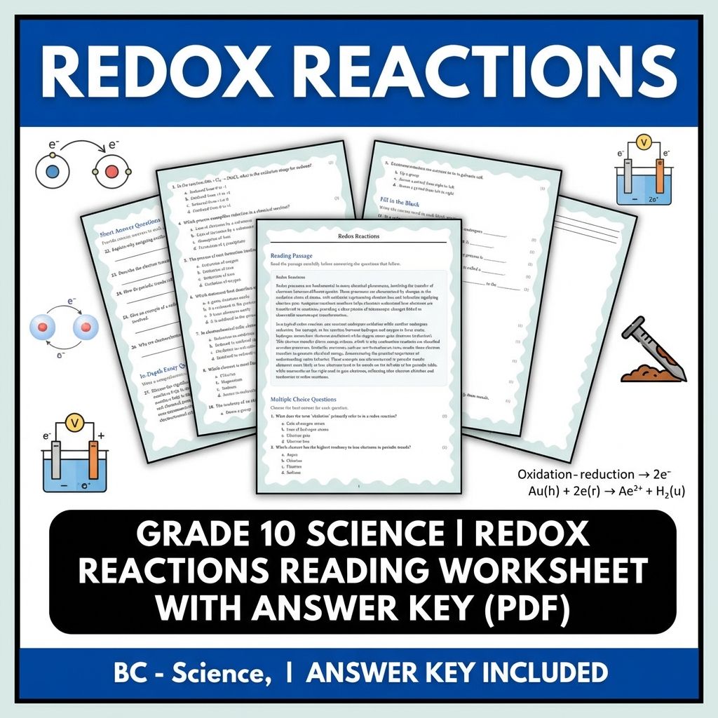 Grade 10 Science | Redox Reactions Reading Worksheet with Answer Key (PDF)