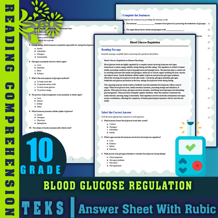 Grade 10 Science reading worksheets worksheet — Grade 10 Science | Blood Glucose Regulation Reading Worksheet & Answer Key…