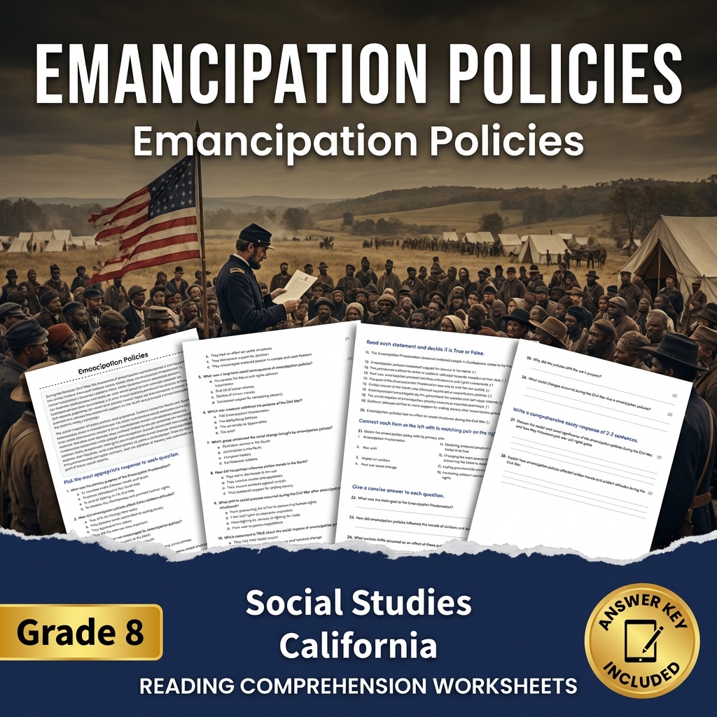 Emancipation Policies Social Studies Worksheet | Standards-Aligned Grade 8