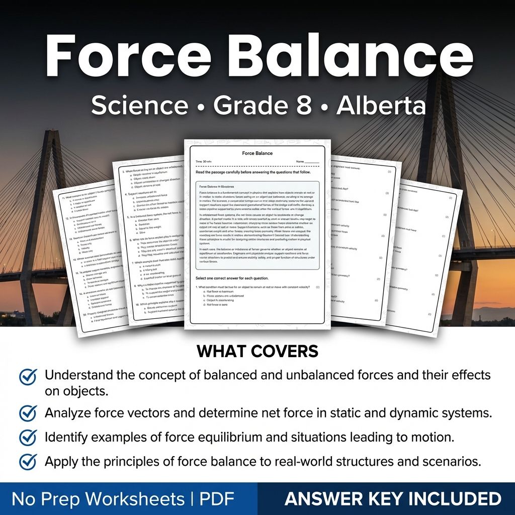 Force Balance Worksheet | Grade 8 Science Alberta Standards