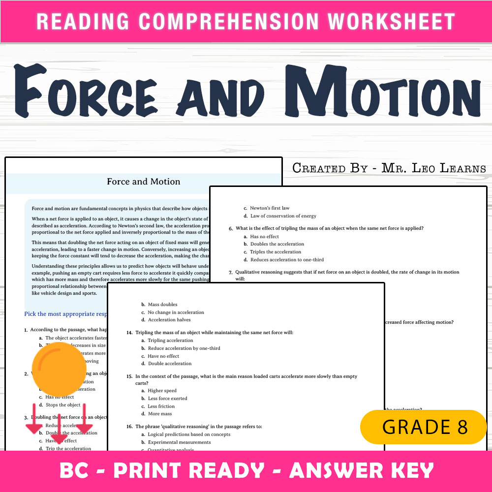 Grade 8 Science worksheet mcq paper worksheet — Grade 8 Science — Worksheet MCQ Paper for Mastering Force and Motion — page 1