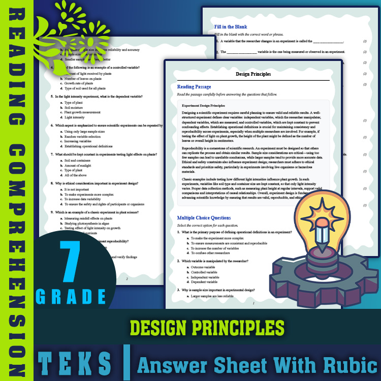 Grade 7 Science reading worksheets worksheet — Grade 7 Science | Design Principles Reading Worksheet + Answer Key (PDF) —…