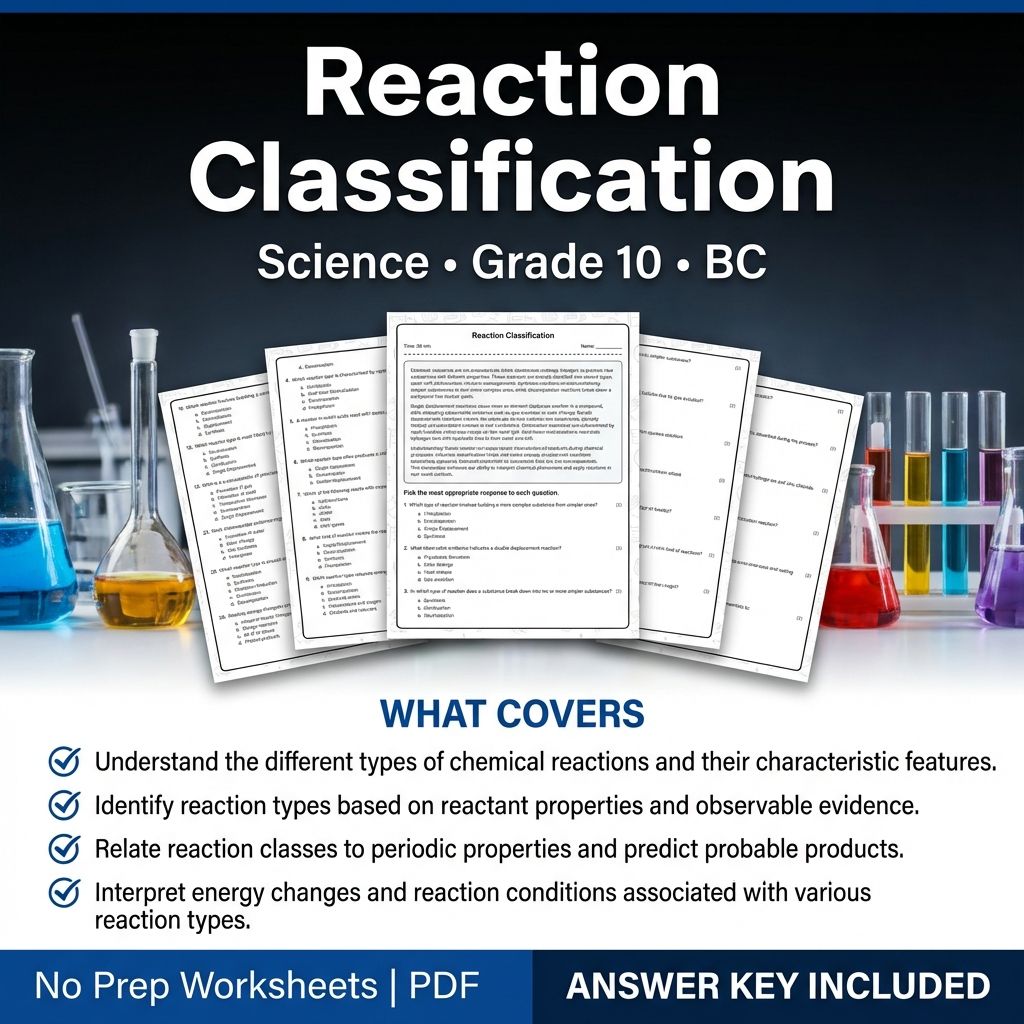 Grade 10 Science | Reaction Classification Worksheet & Answer Key(Printable PDF)