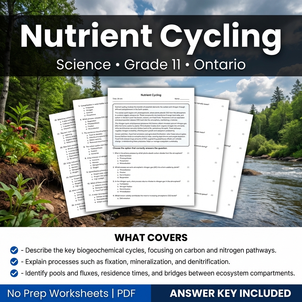Nutrient Cycling Worksheet | Science Assessment for Grade 11 Ontario