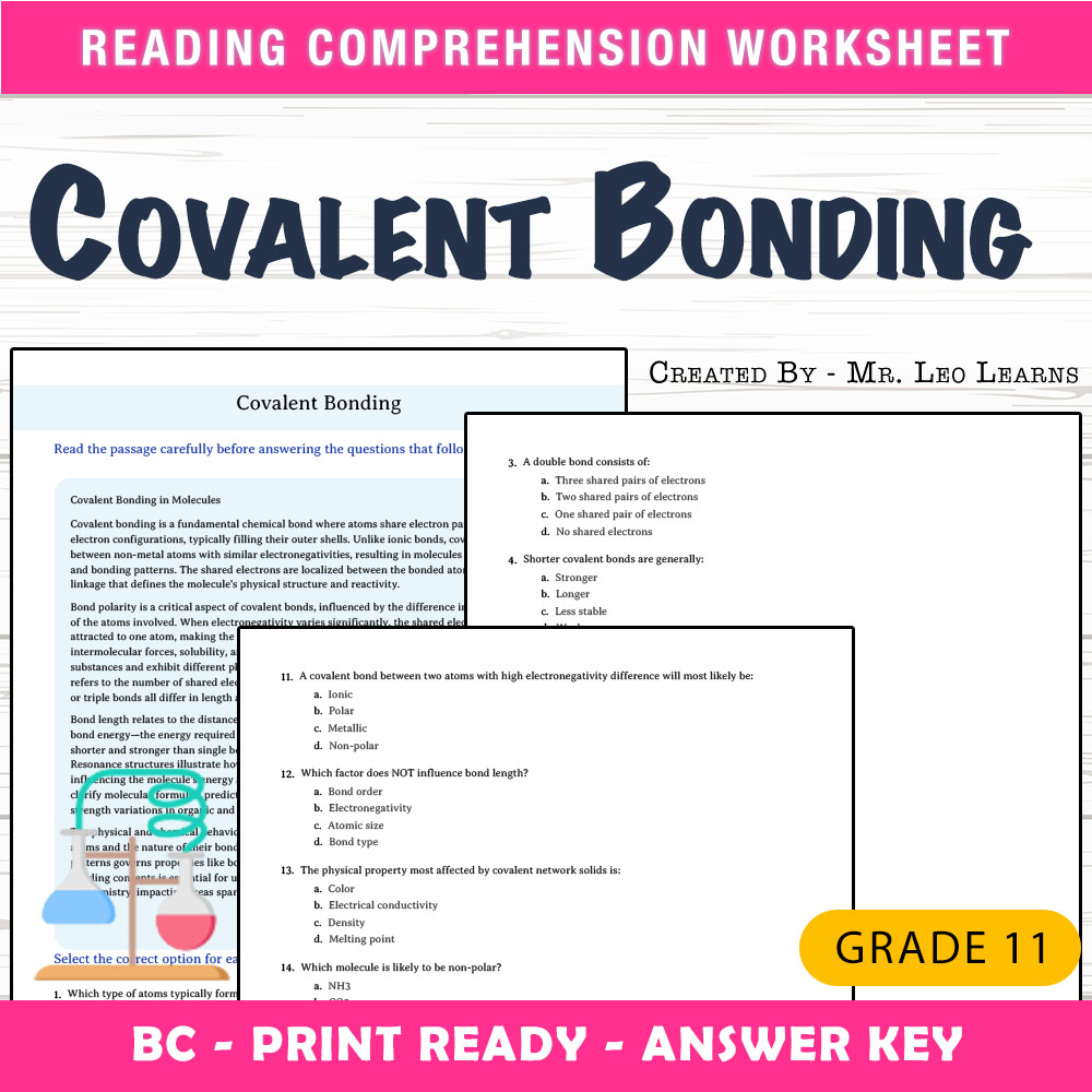 Grade 11 Science worksheet mcq paper worksheet — Grade 11 Science — Worksheet MCQ Paper for Mastering Covalent Bonding — p…