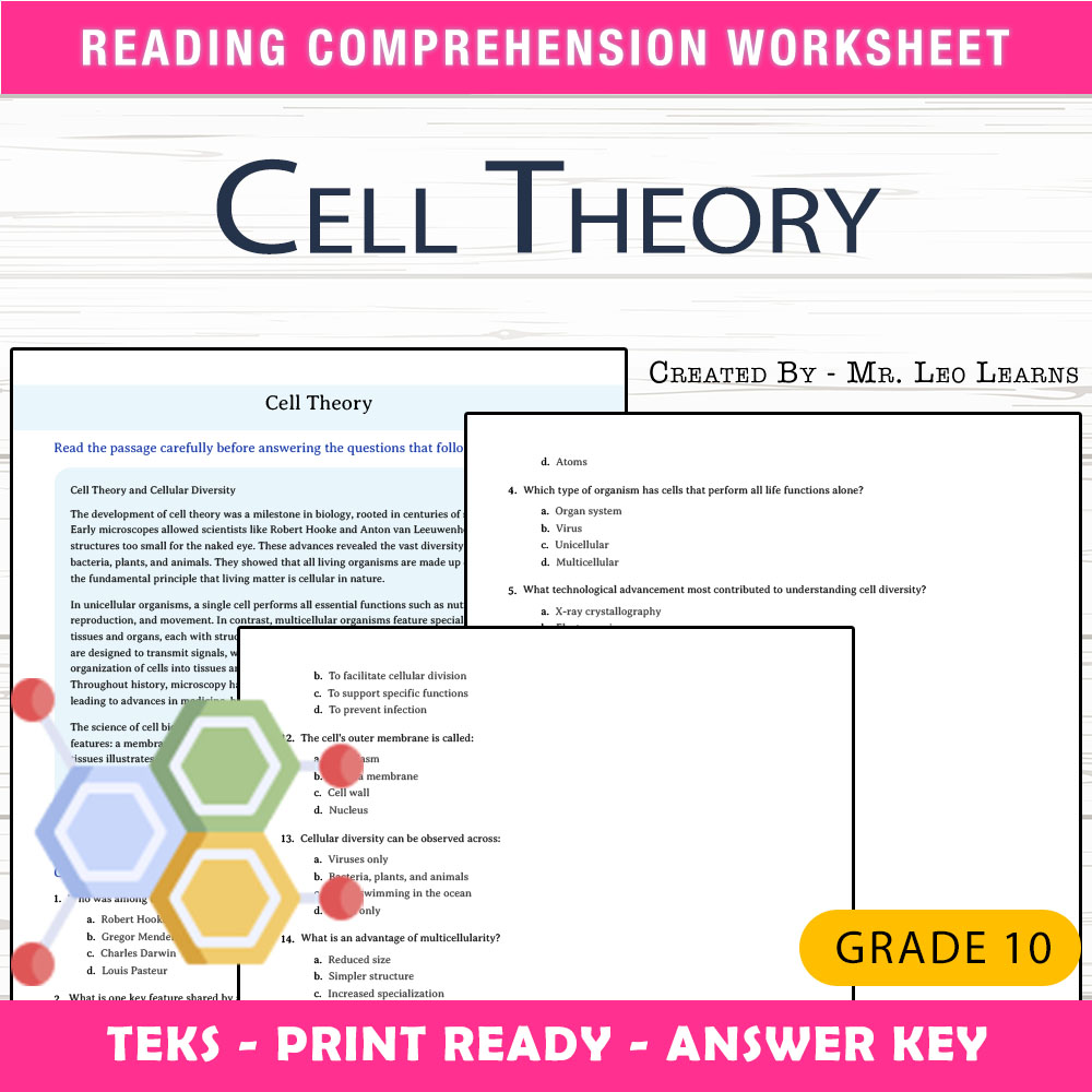 Grade 10 Science worksheet worksheet — Grade 10 Science — Cell Theory Worksheet for Mastery — page 1