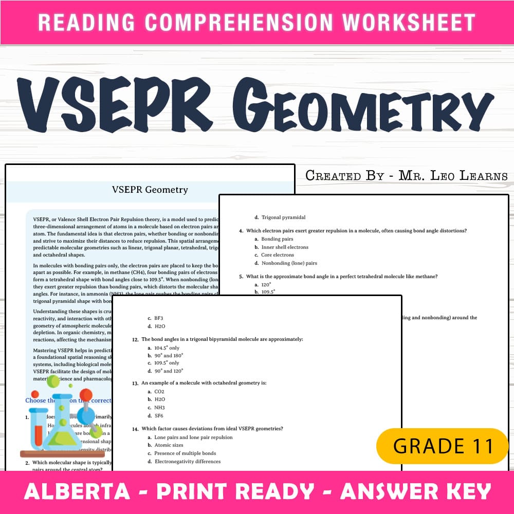 Grade 11 Science worksheet mcq paper worksheet — Grade 11 Science — Worksheet MCQ Paper for Mastering VSEPR Geometry — page 1