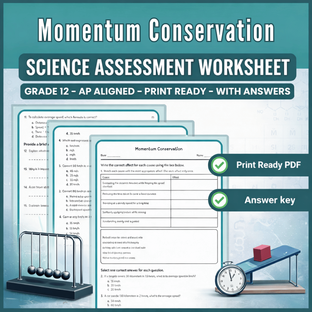 Grade 12 Science – Momentum Conservation Worksheet (AP) (PDF)