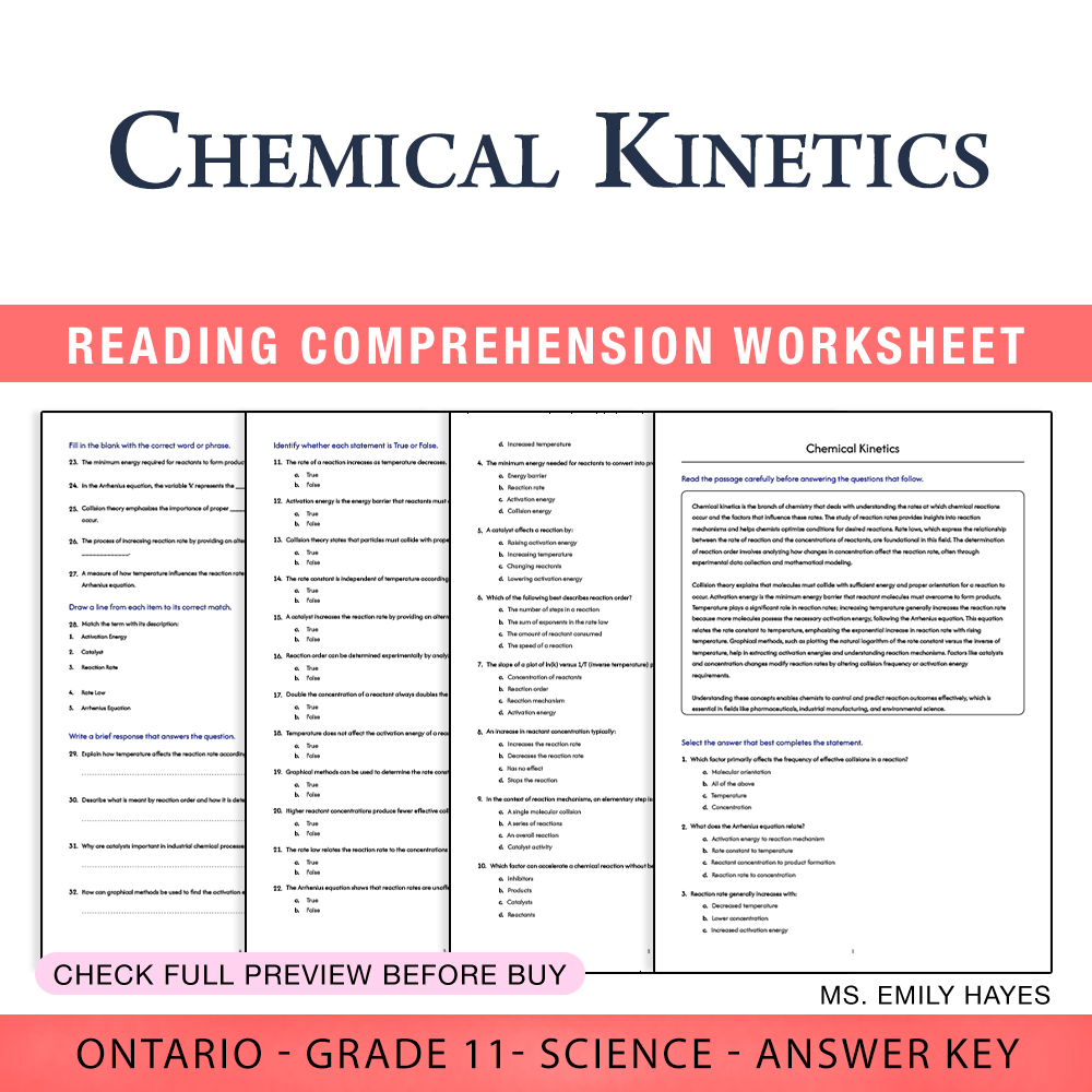 Grade 11 Science worksheet worksheet — Grade 11 Science | Chemical Kinetics Worksheet (PDF + Answer Key) — page 1
