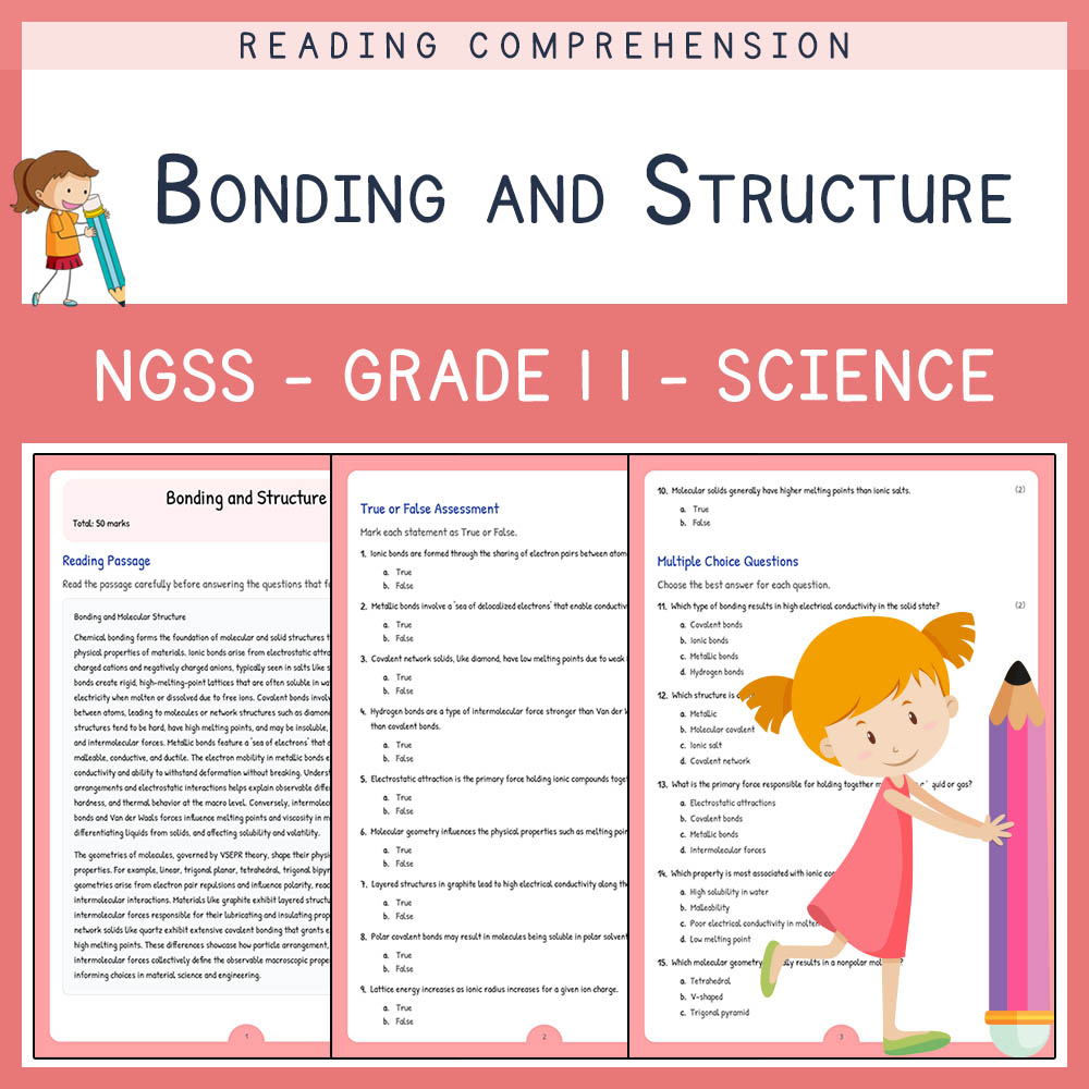 Grade 11 Science worksheet worksheet — Grade 11 Science | Bonding and Structure PDF Worksheet & Answer Key — page 1