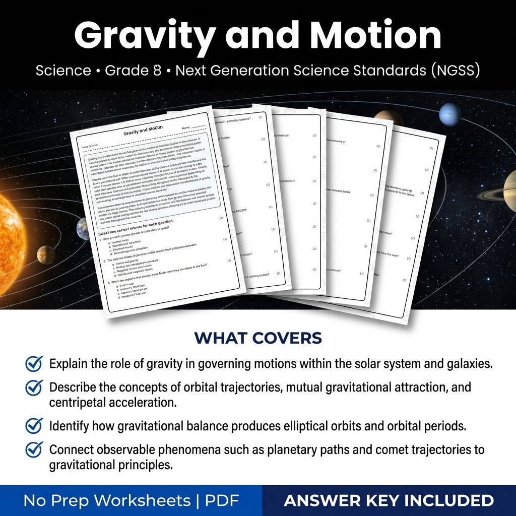 Grade 8 Science Worksheet | Gravity and Motion NGSS Practice PDF & Answer Key