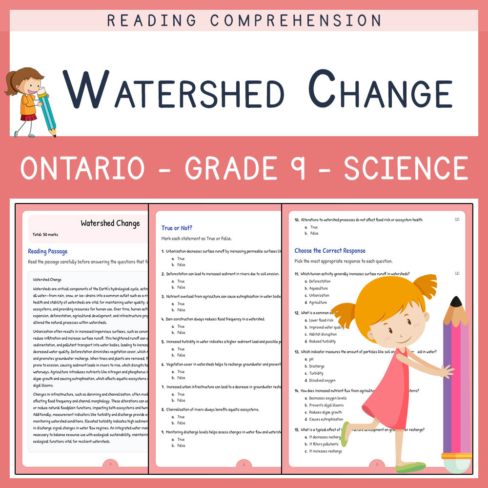 Grade 9 Science worksheet elena worksheet — Grade 9 Science | Watershed Change Worksheet Elena | Ontario Standard — page 1