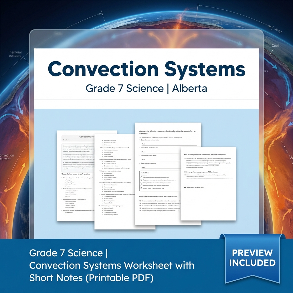 Grade 7 Science | Convection Systems Worksheet with Short Notes (Printable PDF)