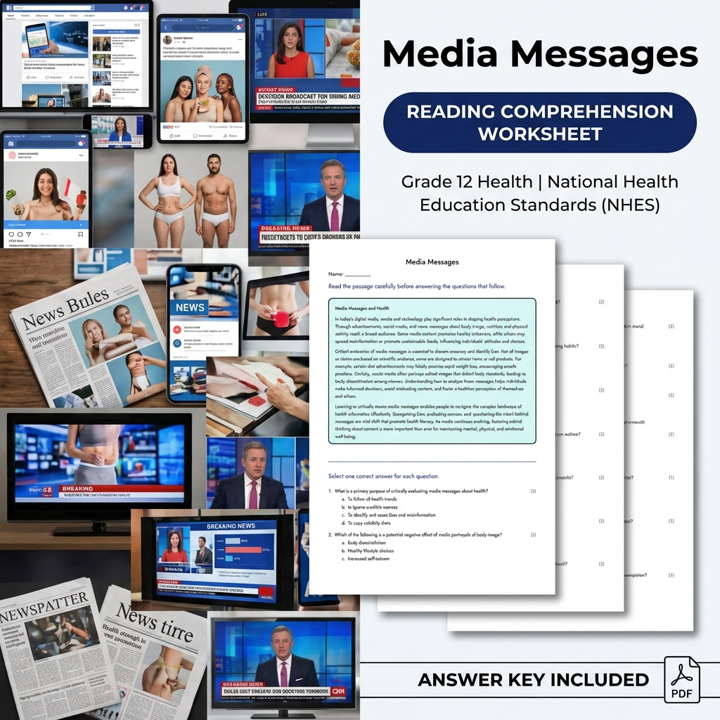 Media Messages Health Worksheet | NHES-Aligned Grade 12 Health Assessment