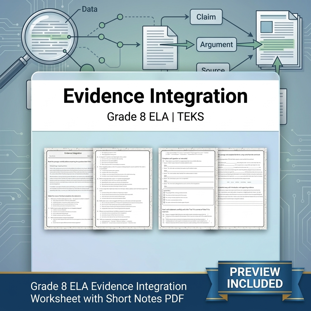 Grade 8 Evidence & Grammar ELA Full-Year Bundle TEKS — included worksheet 30
