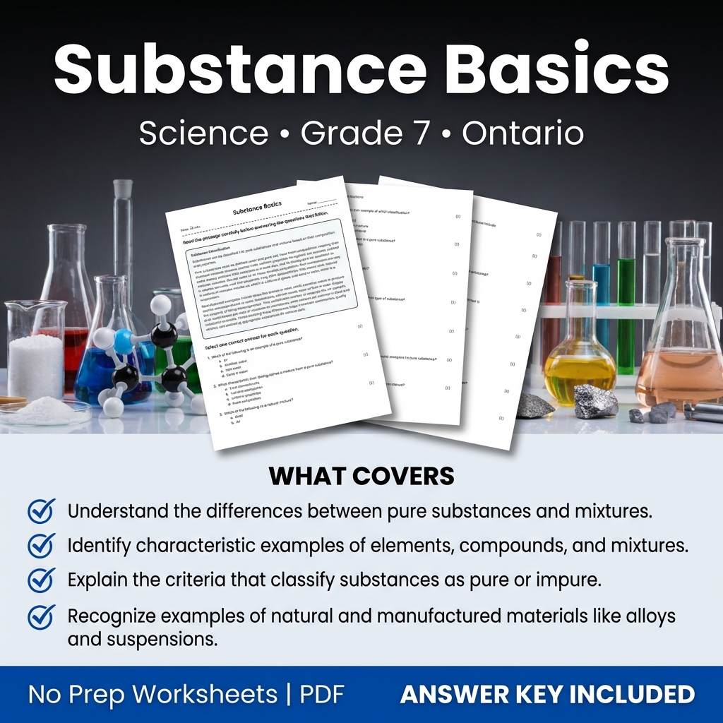 Grade 7 Science Worksheet Substance Basics PDF with Answer Key