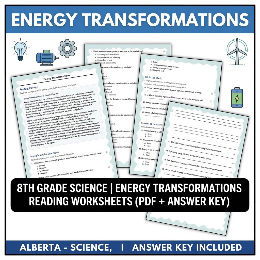 8th Grade Science | Energy Transformations Reading Worksheets (PDF + Answer Key)