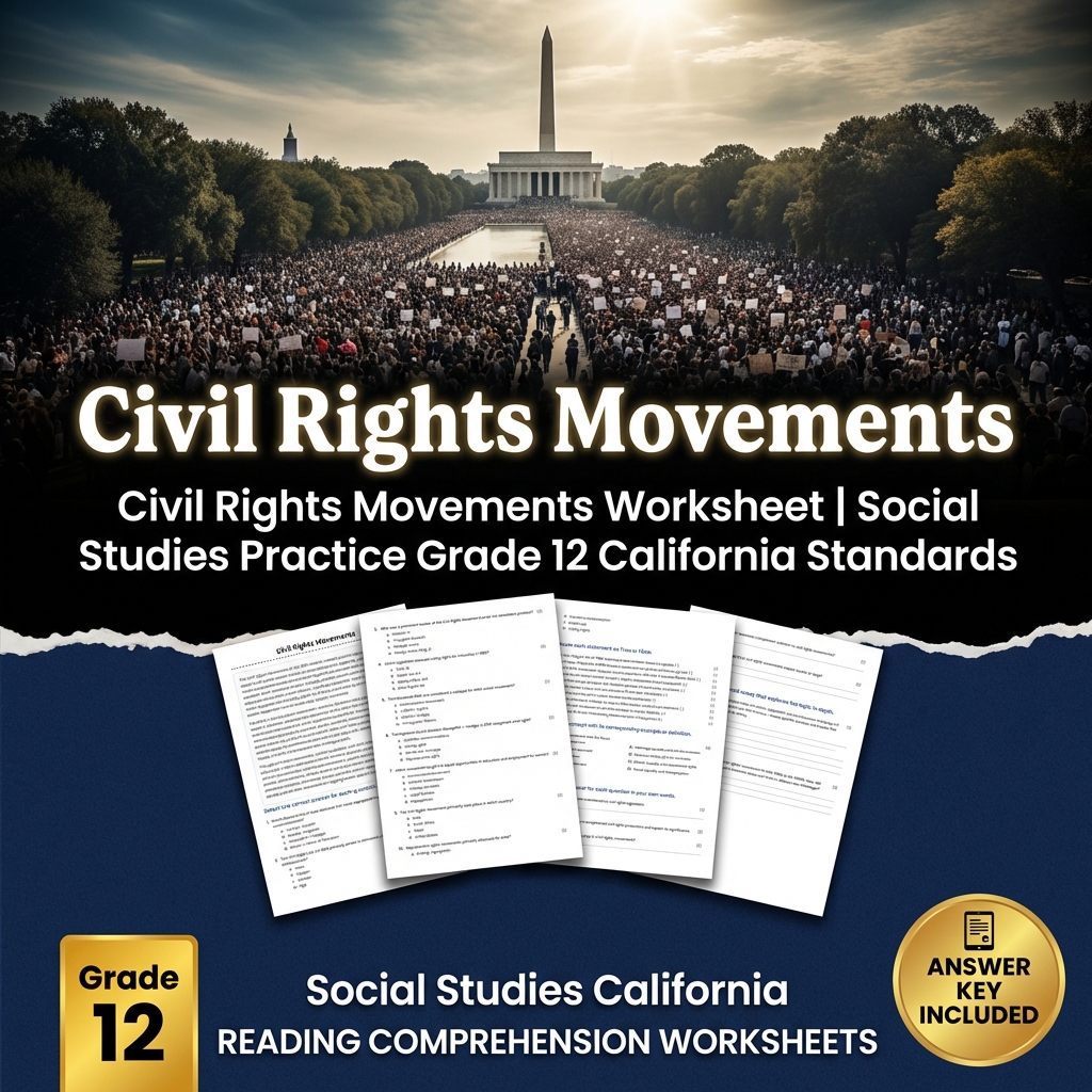 Civil Rights Movements Worksheet | Social Studies Practice Grade 12 California 