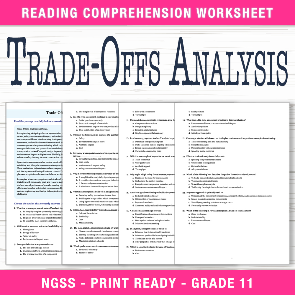 Grade 11 Science worksheet worksheet — Grade 11 Science – Trade-Offs Analysis Worksheet (PDF + Answer Key) — page 1