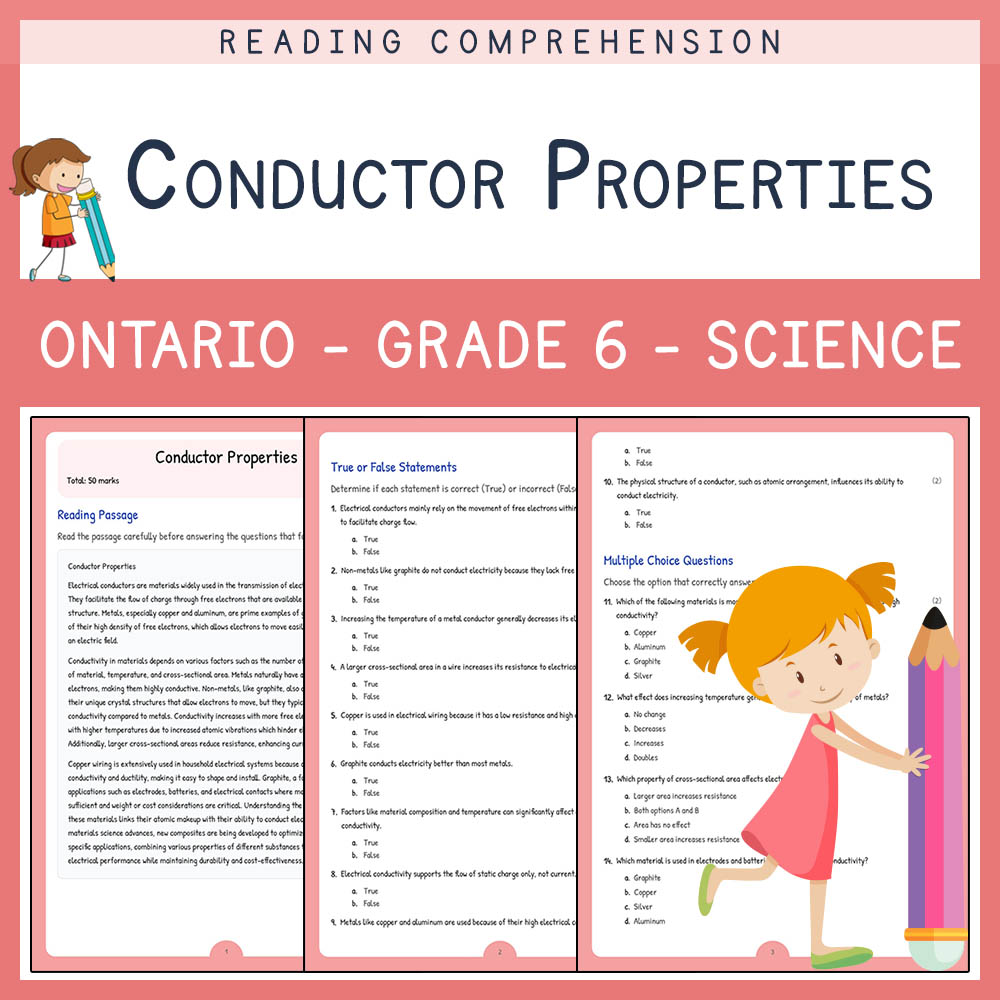 Grade 6 Science worksheet worksheet — Grade 6 Science | Conductors Properties Worksheet & Answer Key (PDF) — page 1