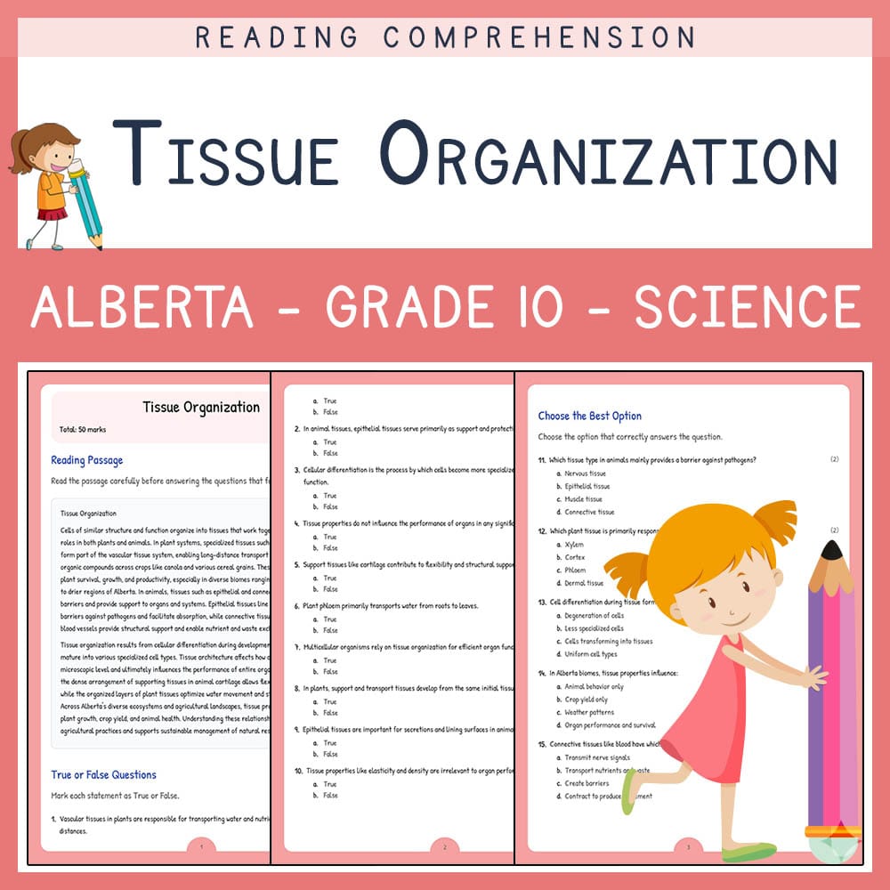 Grade 10 Science worksheet elena worksheet — Grade 10 Science Worksheet | Tissue Organization | Alberta Standards — page 1