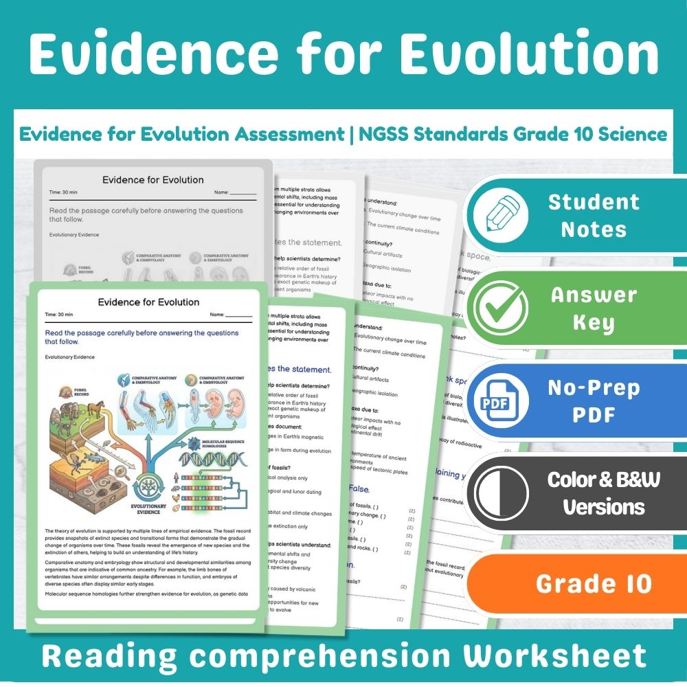 Grade 10 Science Mini Bundle | Evolution & Genetics Assessment (NGSS Aligned) — included worksheet 2