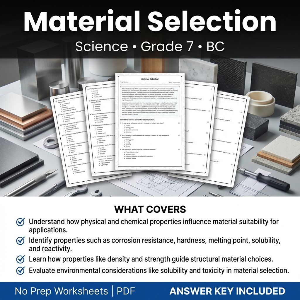 7th Grade Science | Material Selection Worksheet & Answer Key (Printable PDF)