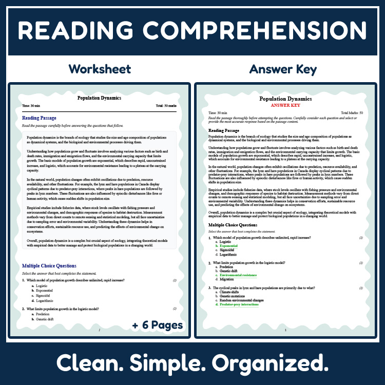 Grade 11 Science reading worksheets worksheet — 11th Grade Science | Population Dynamics Reading Worksheet & Answer Key (P…