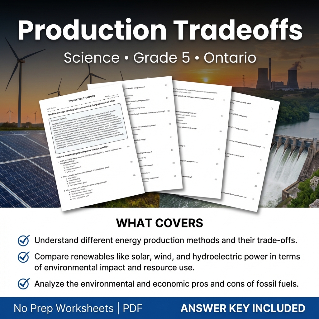 Production Tradeoffs Worksheet | Ontario Grade 5 Science Practice