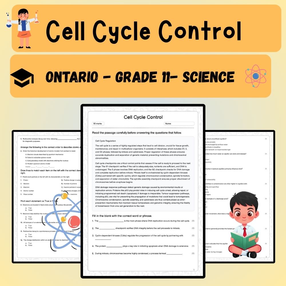 Grade 11 Science worksheet worksheet — Grade 11 Science – Cell Cycle Control Worksheet  | Ontario Standards — page 1