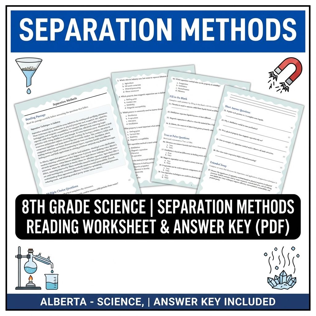 8th Grade Science | Separation Methods Reading Worksheet & Answer Key (PDF)