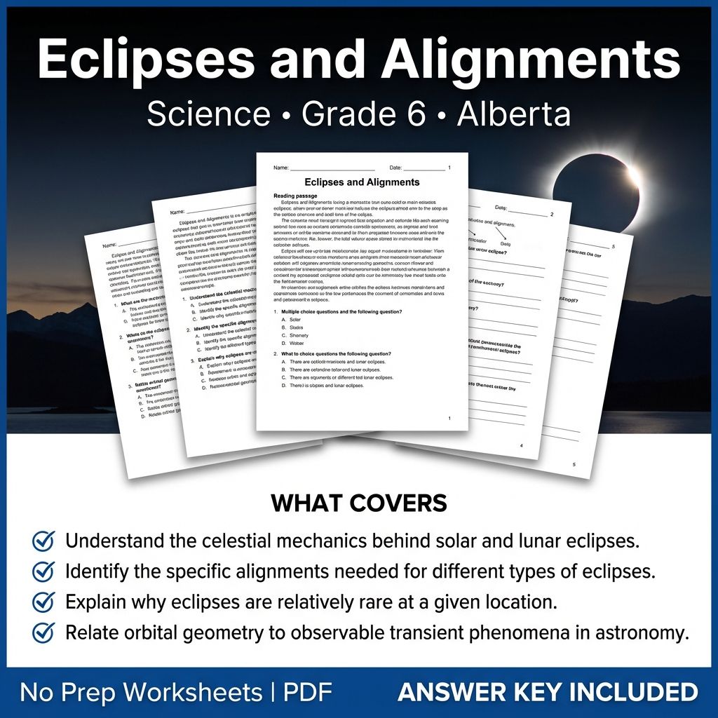 Grade 6 Science Worksheet on Eclipses and Alignments | Alberta Standards