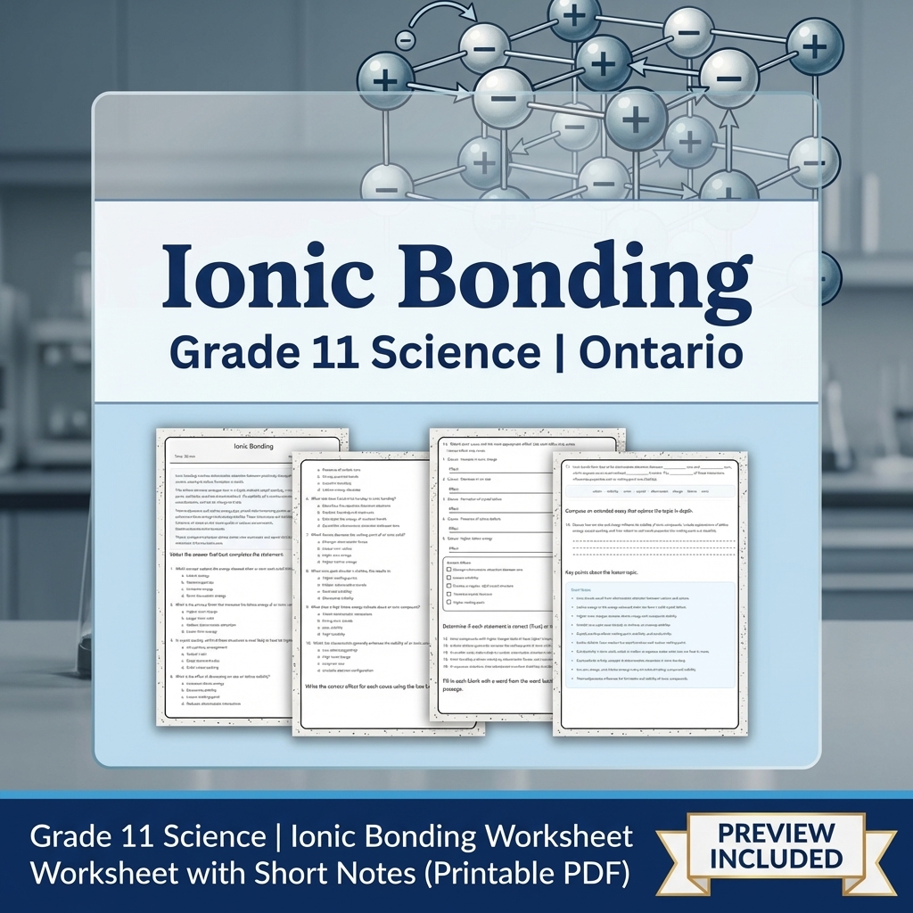 Grade 11 Science Full Year Bundle | Ontario Curriculum & Framework — included worksheet 47