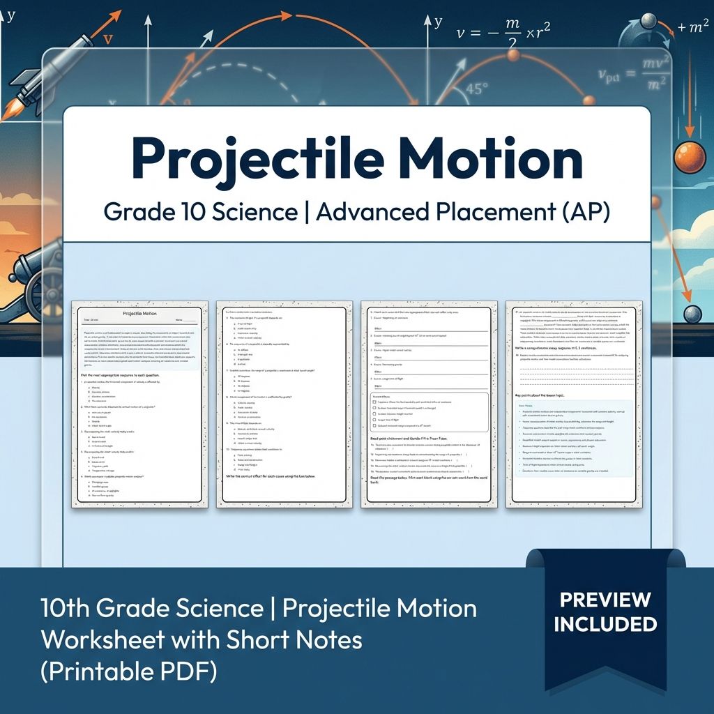 10th Grade Science | Projectile Motion Worksheet with Short Notes (PDF)