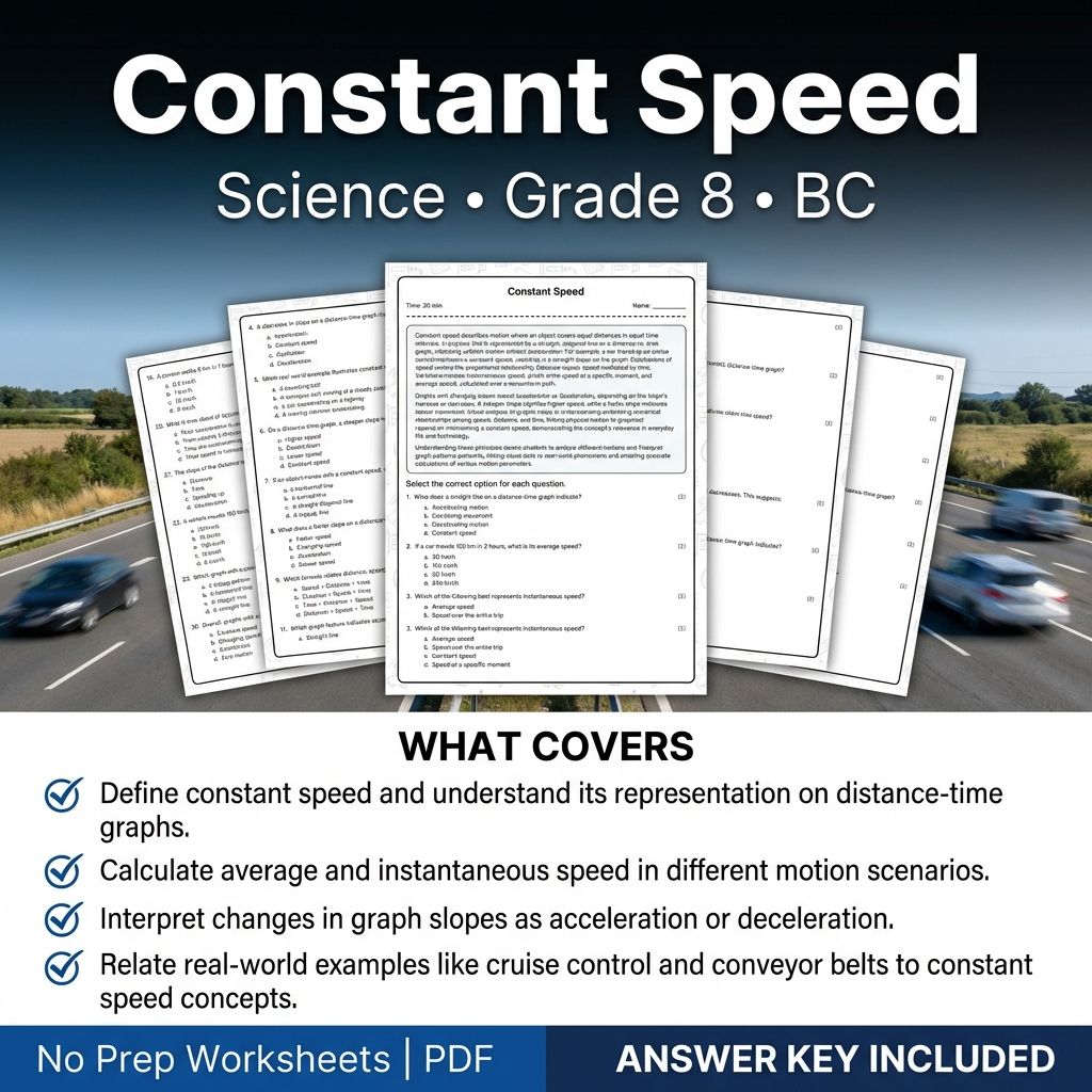 Grade 8 Science | Constant Speed Worksheet & Answer Key (Printable PDF)