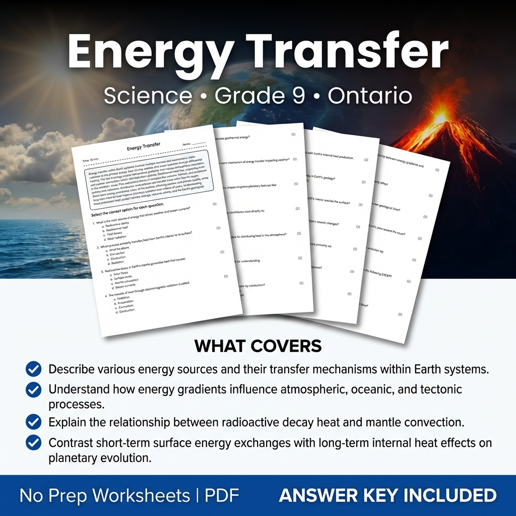 Energy Transfer Worksheet Grade 9 Science | Ontario Standards Practice