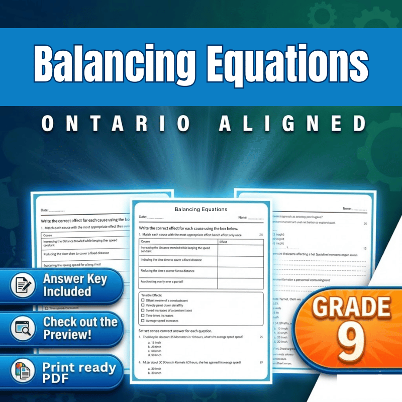 Grade 9 Science science 1 worksheet — Grade 9 Science – Balancing Equations Worksheet (Ontario Standards) (PDF)
