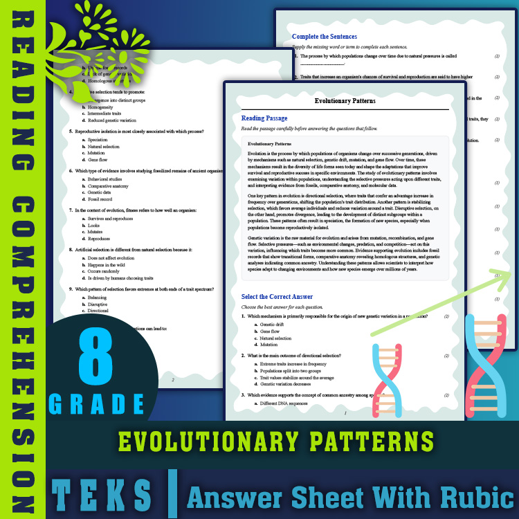 Grade 8 Science reading worksheets worksheet — 8th Grade Science | Evolutionary Patterns Reading Worksheets (PDF + Answer…