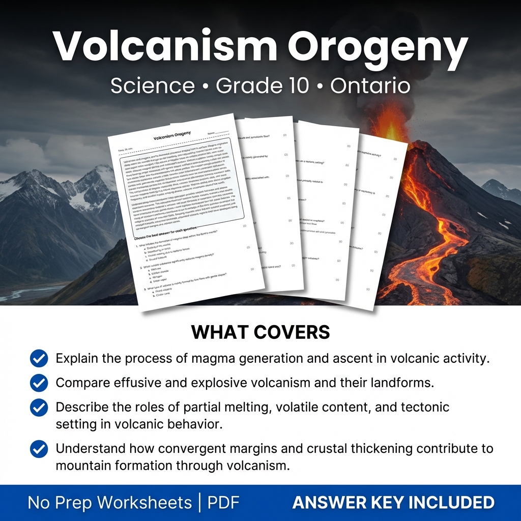 Volcanism Orogeny Grade 10 Science Worksheet | Ontario Standards