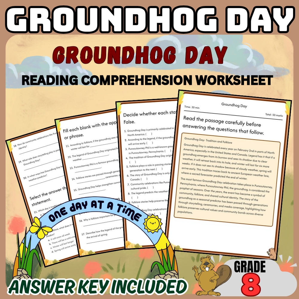 Grade 8 Holiday Groundhog Day Worksheet Bundle |February Themed[PDF+Answer Key] — included worksheet 3
