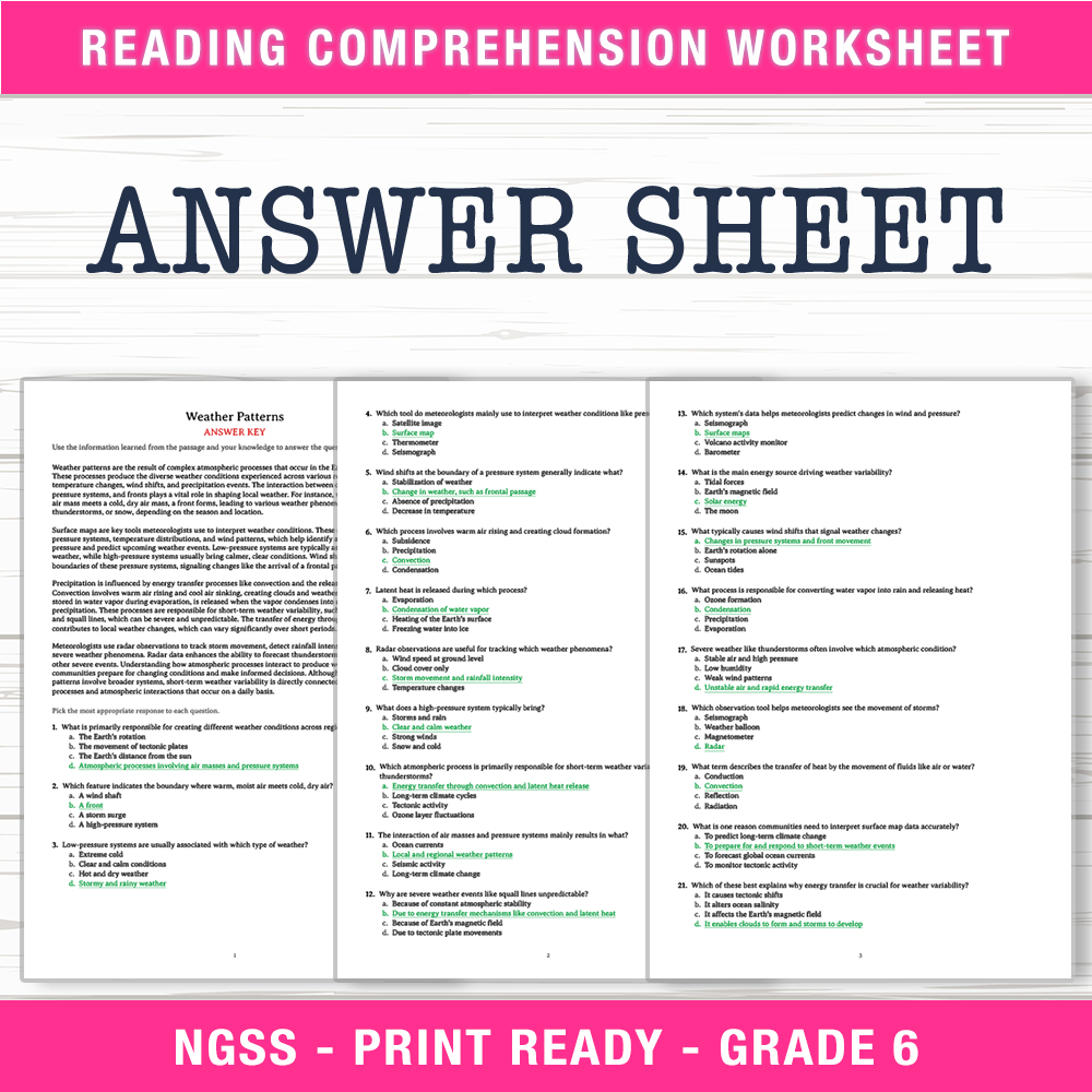Grade 6 Science worksheet worksheet — 6th Grade Science | Weather Patterns Worksheet (PDF + Answer Key) — page 2