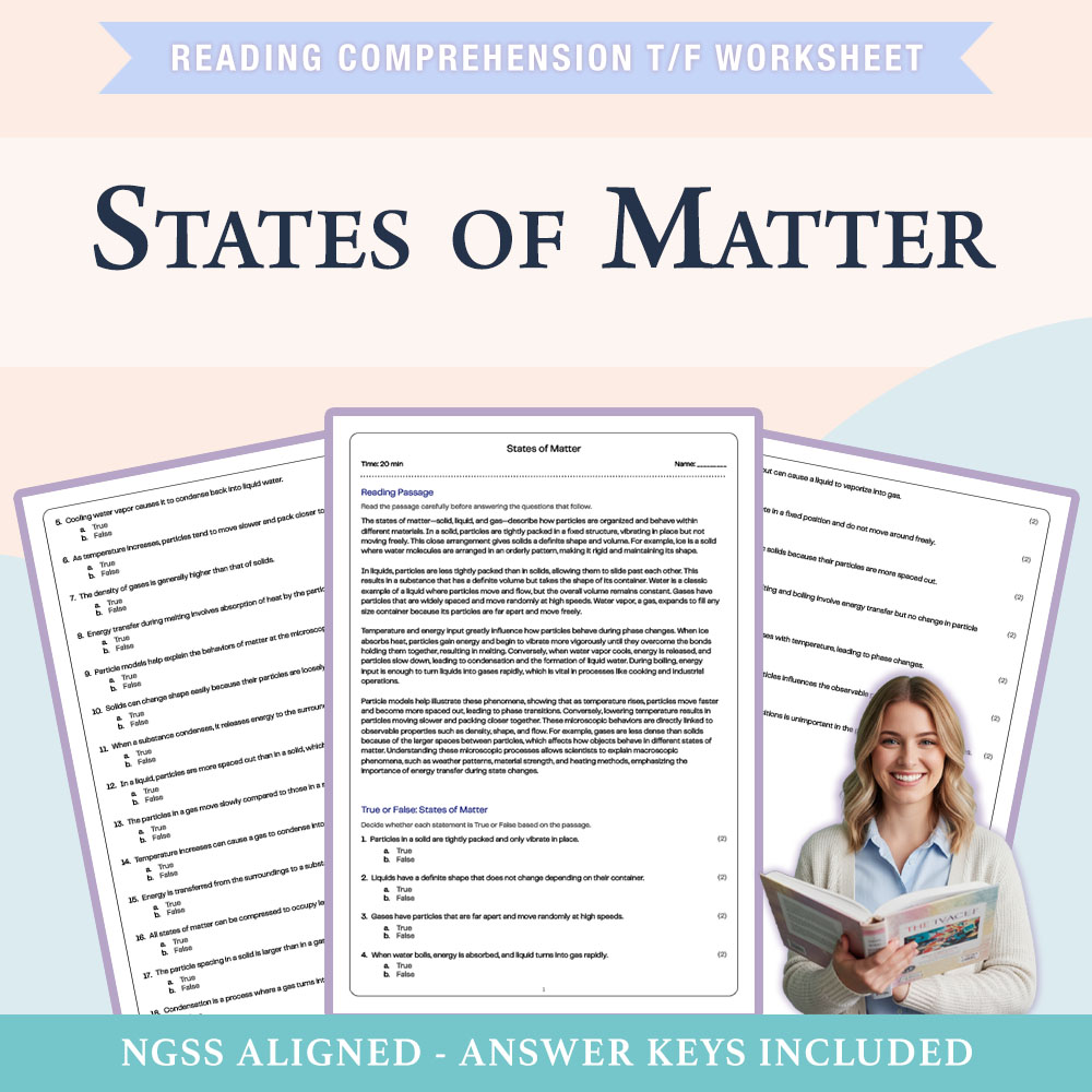 Science reading comprehensions true or false worksheet worksheet — 7th Grade Science | States of Matter Worksheet (PDF +An…