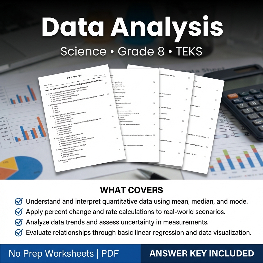 Grade 8 Data Analysis Worksheet | Science Assessment & Practice PDF