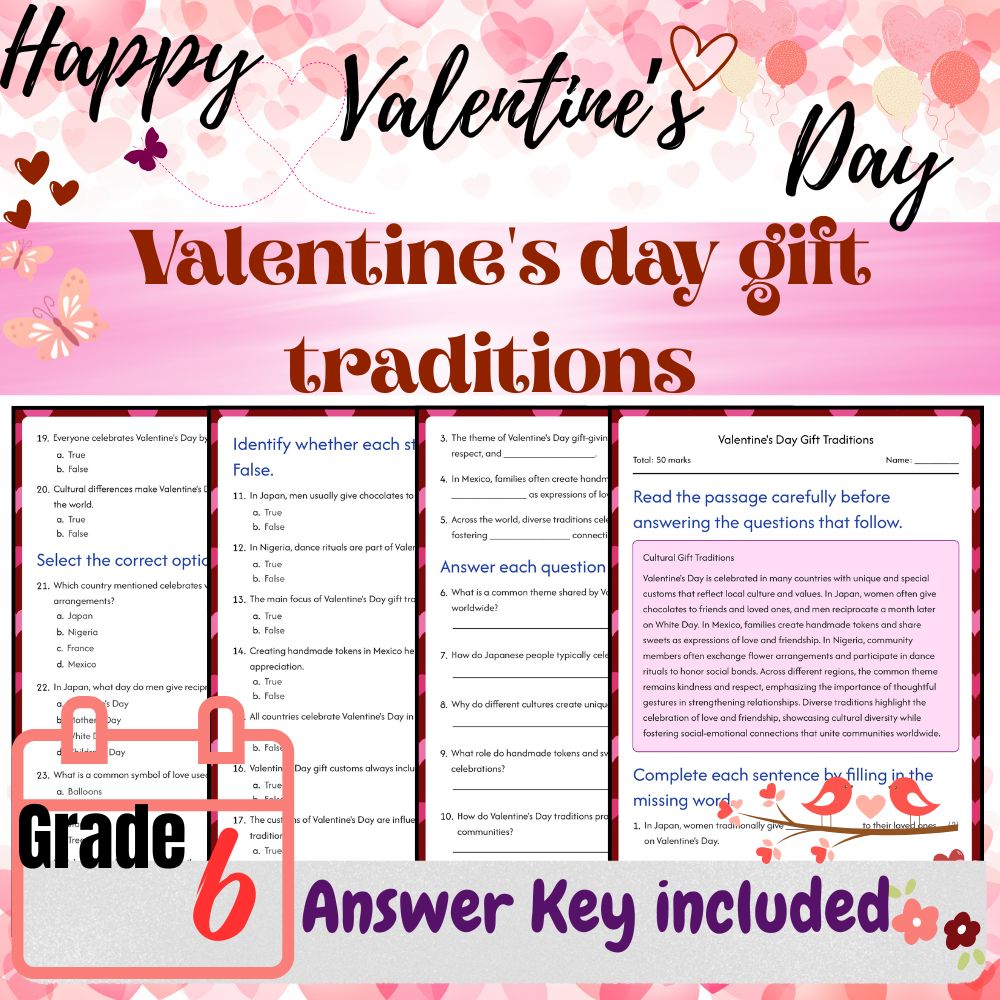 Grade 6 Seasonal Valentine’s Day Worksheets Bundle (PDF + Answer Key) — included worksheet 4