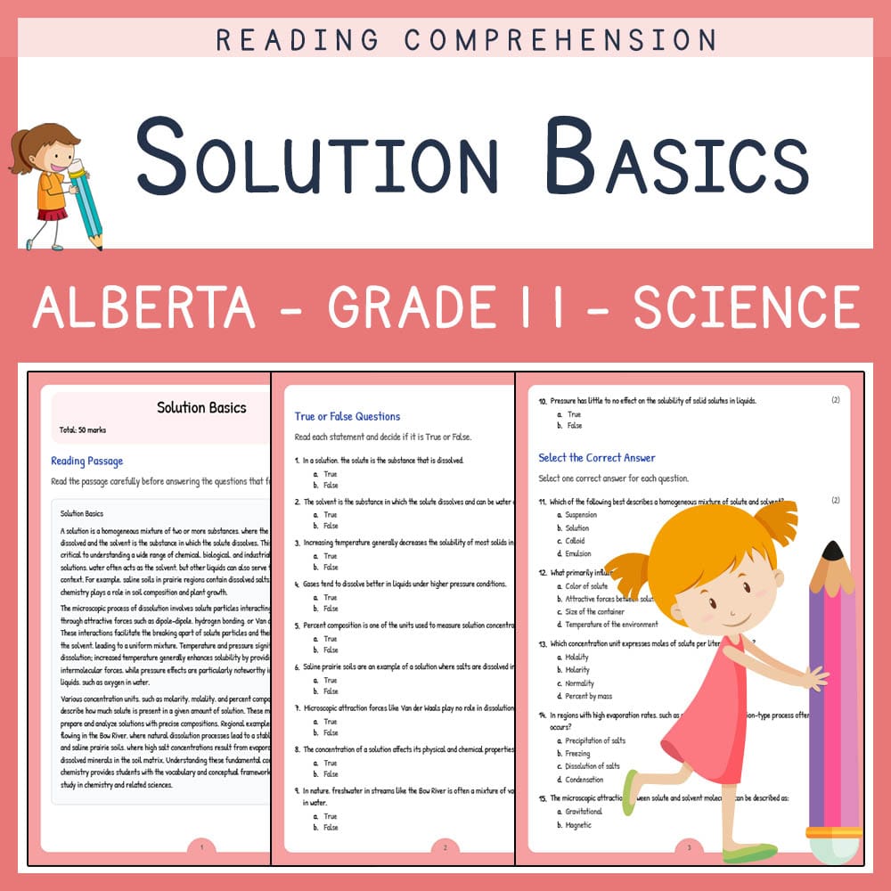 Grade 11 Science worksheet elena worksheet — Grade 11 Science | Solution Basics Worksheet | Alberta Standards — page 1