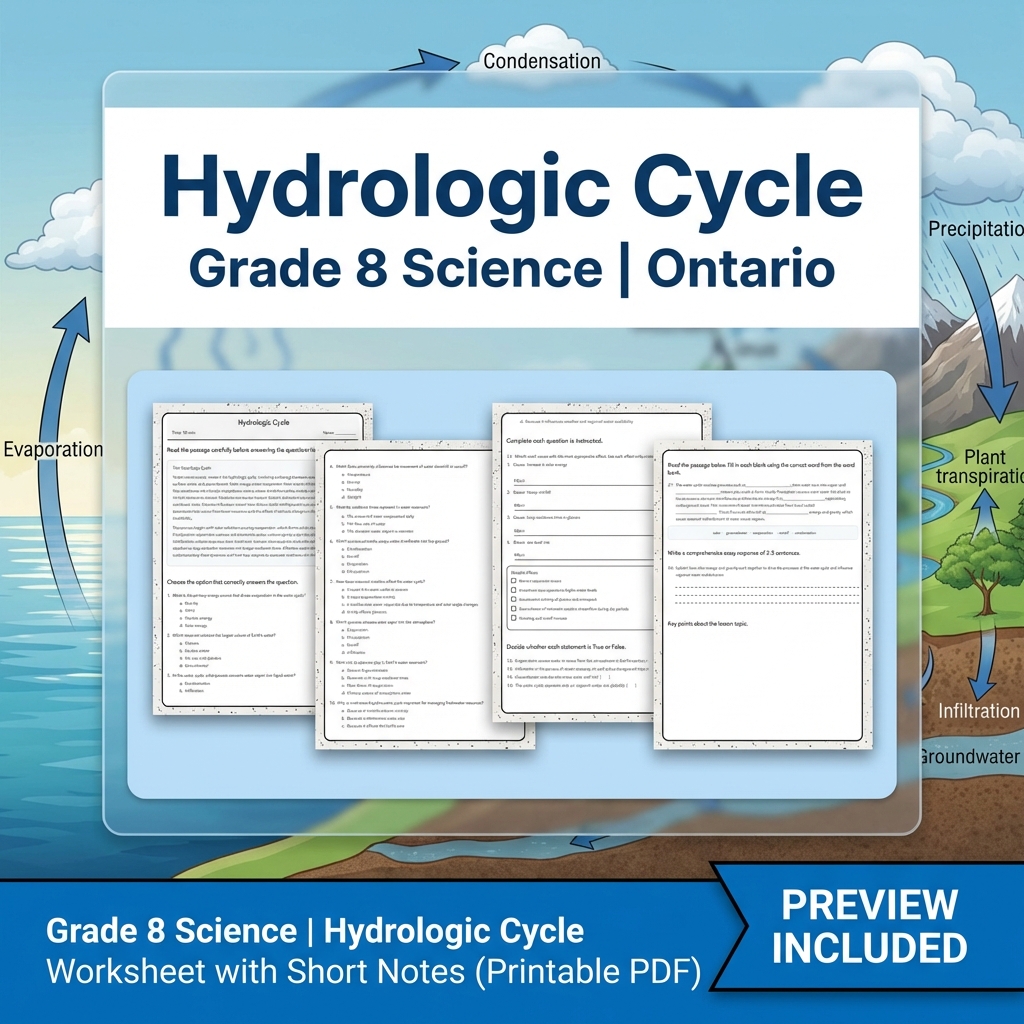 Grade 8 Science Watershed and Water Systems Lesson Group – Ontario Framework — included worksheet 11