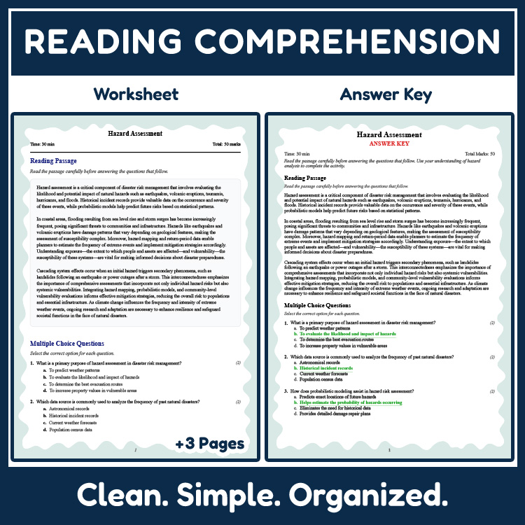 Grade 9 Science reading worksheets worksheet — Grade 9 Science | Hazard Assessment Reading Worksheet (PDF & Answer Key) —…