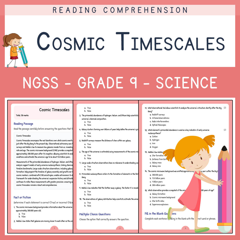 Grade 9 Science worksheet worksheet — Grade 9 Science | Cosmic Timescales Worksheet (PDF + Answer Key) for NGSS — page 1