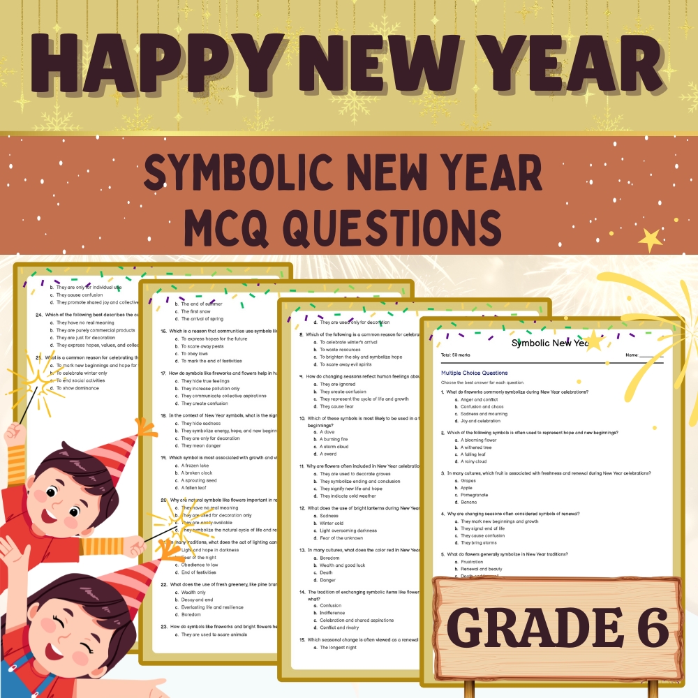 6th Grade Seasonal | New Year Symbols MCQ Worksheet 